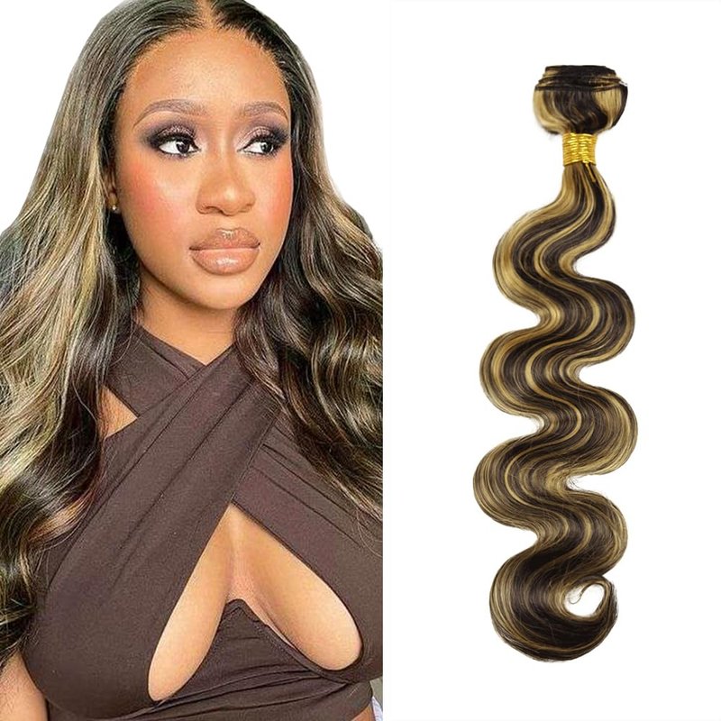 Human Hair Blonde Body Wave Bundles - 24 Inch Brazilian Virgin Soft Silky Remy Extensions | 2 Tone Black & Honey Blonde
