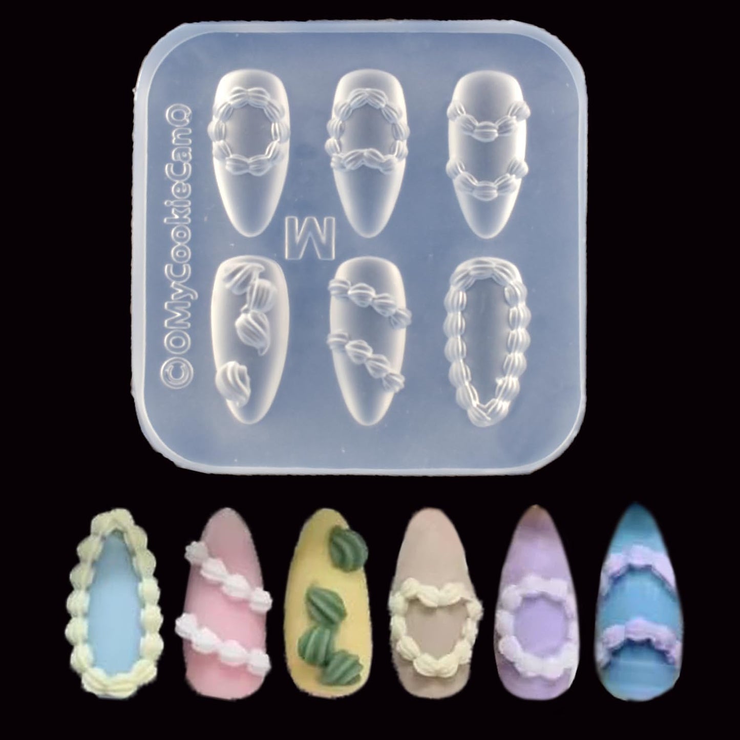 Nail Art Silicone Mold - Embossed Cream Chain Design | 3D Carving Template for DIY Manicure with 6 Patterns