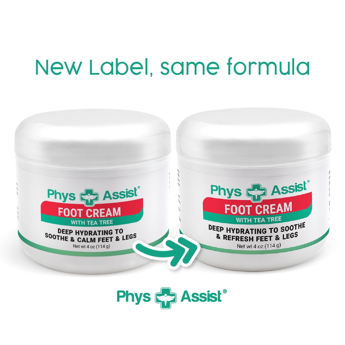 PhysAssist Foot Cream with Tea Tree – Deep Hydrating Foot & Leg Cream for Dry, Tired & Sensitive Skin – Refreshing Moisture Support with Peppermint, Menthol & Vitamin E – 4 oz Jar