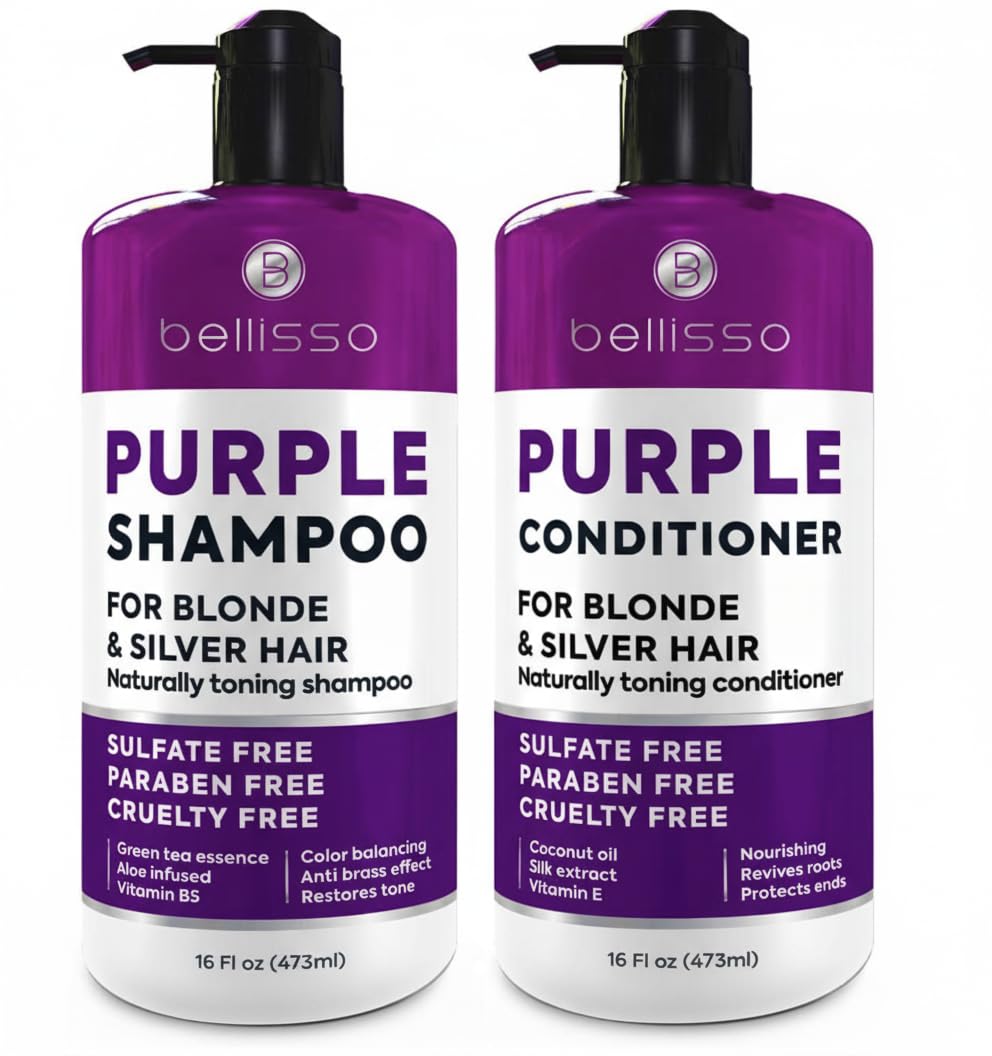 Purple Shampoo and Conditioner Set | Sulfate-Free Toner for Platinum Blonde, Silver & Grey Hair - 2 x 16 fl oz