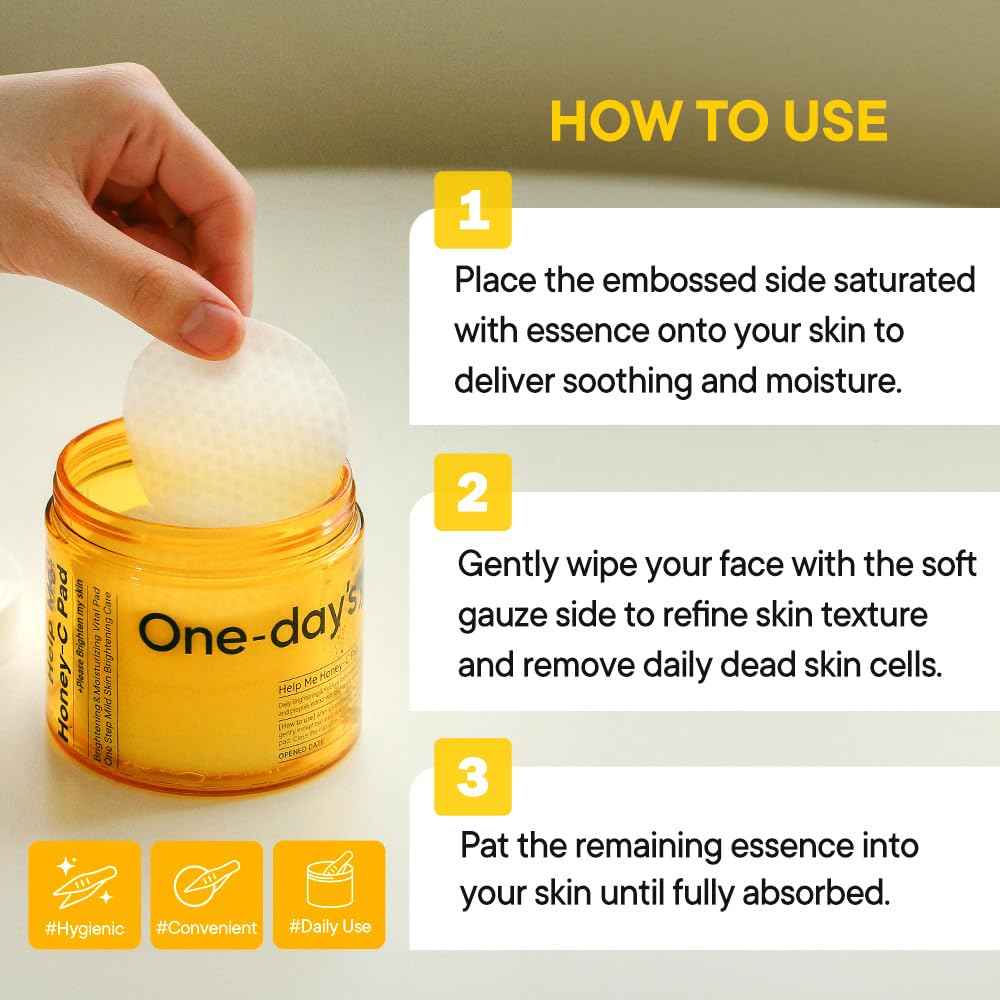 ONE-DAY’S YOU Help Me Honey Glow-C Pad | Face Toner Pads Korean Skin Care | Blemish Pads for Face Cleansing | Facial Cleansing Pads Korean Skin Care Products | Vita C Toner Pads for Face (60 sheets)