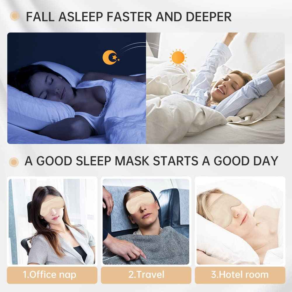 Soft Satin Eye Sleeping Mask and Pillowcase Set Satin Pillowcase and Eye Mask with Scrunchie for Girls (Beige)