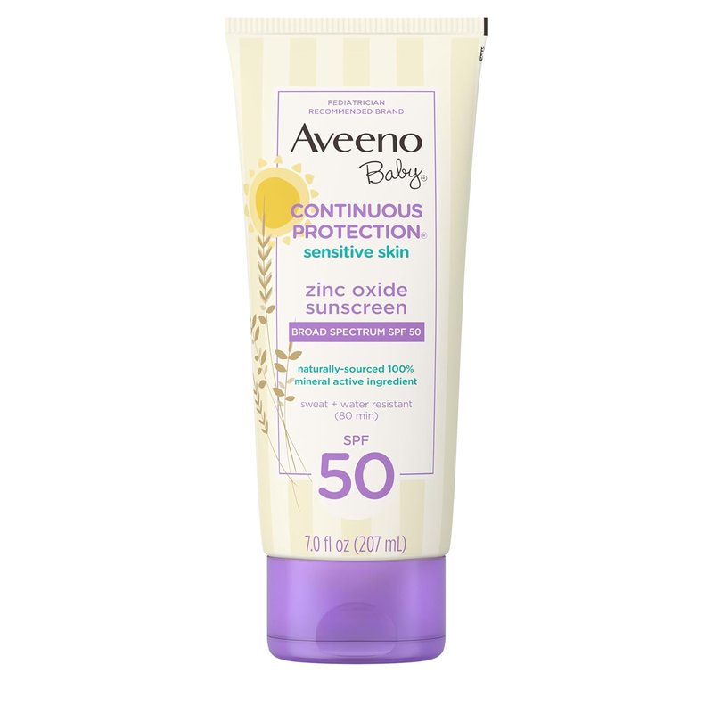 Aveeno Baby Zinc Oxide Mineral Sunscreen Lotion - SPF 50, Tear-Free, Water-Resistant, 7 fl. oz