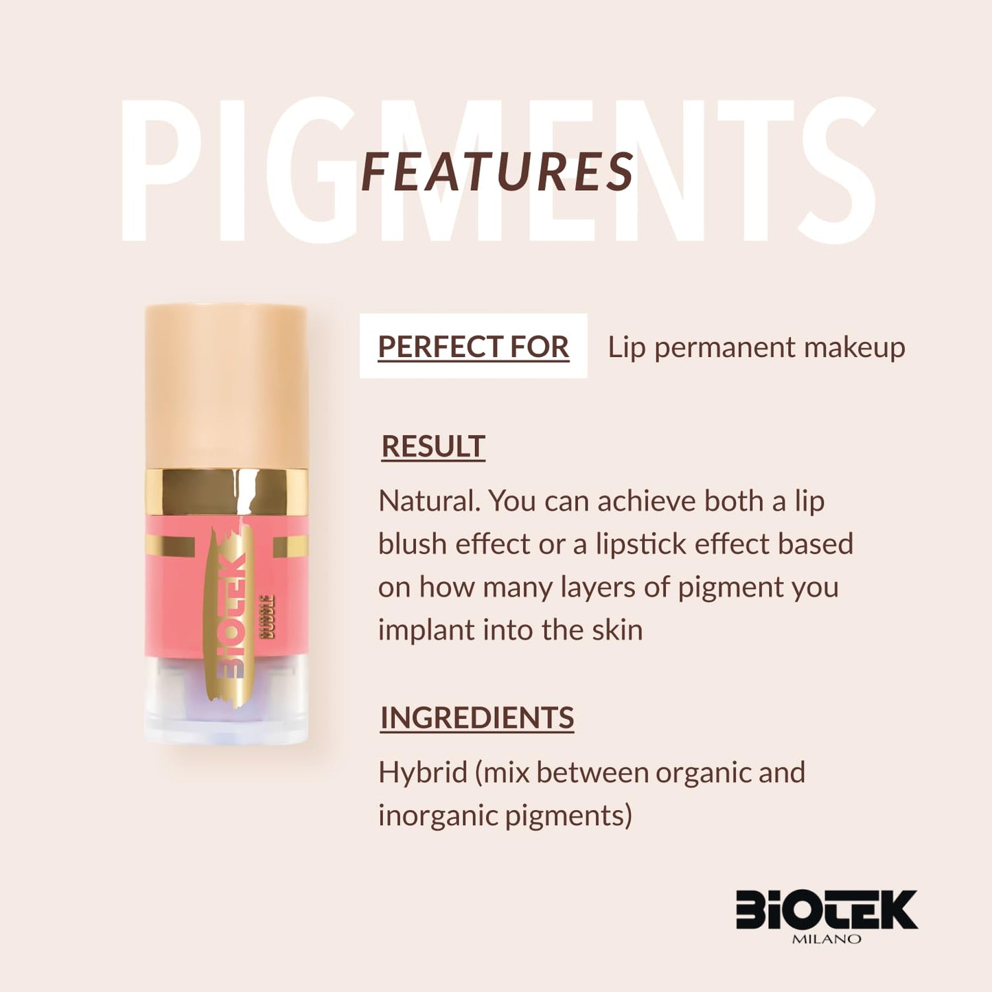 Biotek Lip Pigment for Permanent Makeup - Vibrant and Intense Violet Fuchsia Lip Color - Made in Italy - Rebel 0,24 fl.oz.