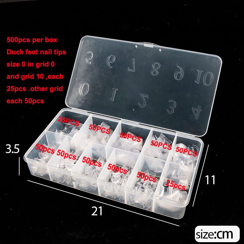 Clear Duck Nail Tips - 500PCS Flare Acrylic Nail Tips for DIY & Salons | 10 Sizes Available