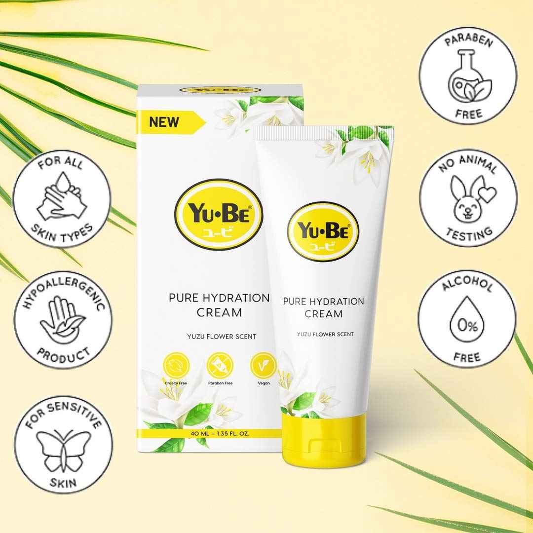 Yu-Be Yuzu Pure Hydration Cream: Body & Hand Lotion - Vegan Skin Care Cream for Sensitive & Dry Skin - Soothing Yuzu Flower Extract - Day & Night Moisturizer- Cracked Heels Repair -1.35 Fl Oz