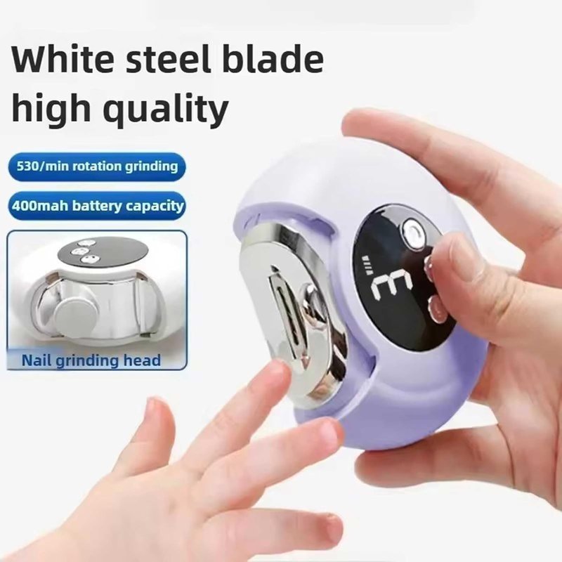 Electric Nail Trimmer - 2-in-1 Portable Clipper with LED Display & 3 Speed Settings | Rechargeable White