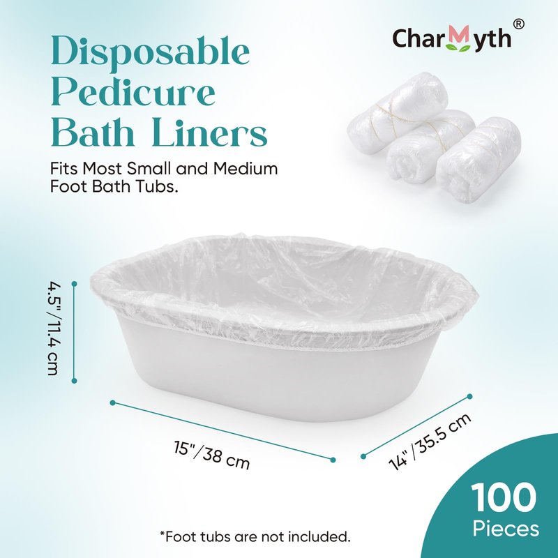 Charmyth Pedi Guard Bath Liners 100 Count Disposable Pedicure Liners, Spa Footsie Clear Pedi Guard Bath Liners for Foot Bath Spa Massage Thick Elastic