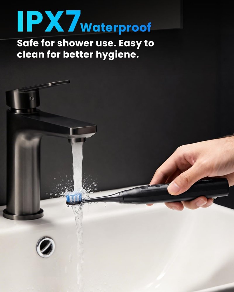 Ultrasonic Electric Toothbrush for Adults - Rechargeable with 8 Brush Heads & Travel Case | 5 Modes, Smart Timer