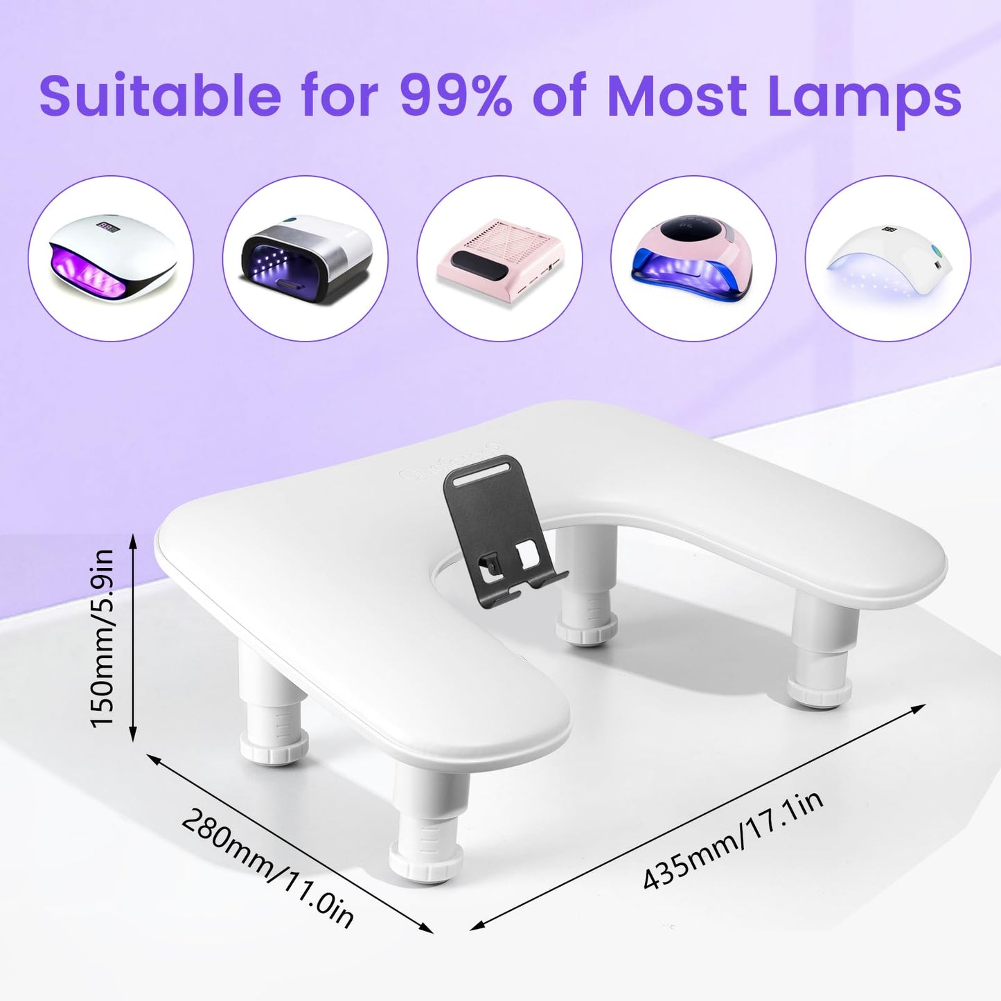 Arm Rest for Nails Tech: 3rd Generation Manicure Nail Arm Rest with Rotating Phone Stand, U-Shaped Height Adjustable Hand Rest Pillow for Acrylic Nails White