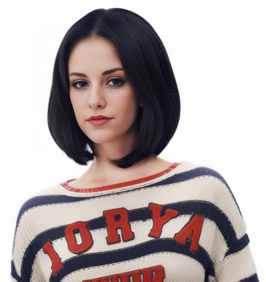 NJJYXH 14 Inches Black Lace Front Wigs for Women Short Straight Bob Wig with Middle Part Synthetic Hair for Cosplay or Daily Use