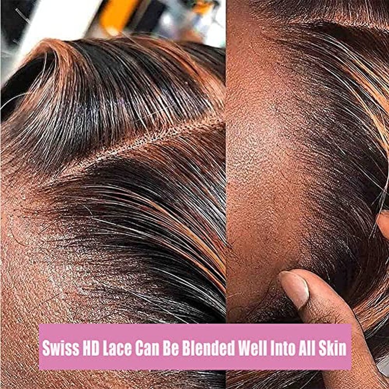 20 Inch Highlight Ombre Lace Front Wig Human Hair Pre Plucked 1B/30 Black Brown 13x4 HD Lace Frontal Wigs Human Hair Deep Wave Honey Blonde Wigs for Black Women 180% Density