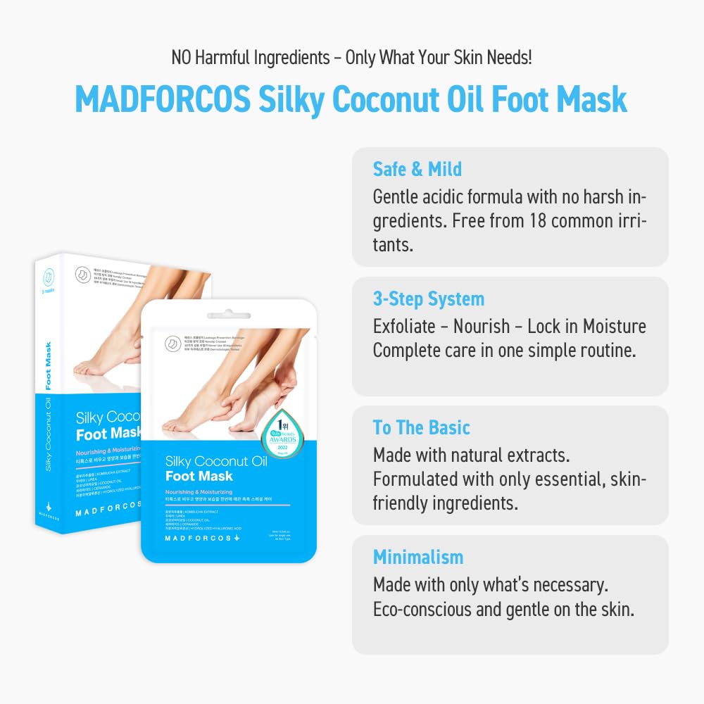 MADFORCOS Moisturizing Foot Mask Socks – Silky Coconut Oil Booties for Dry, Cracked Feet & Heels | 10 Pairs