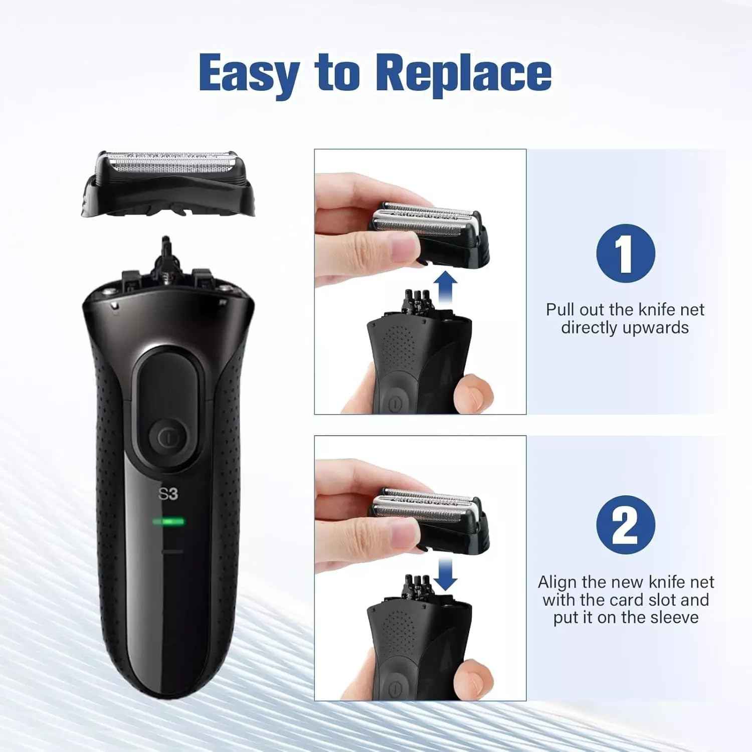 2Pack 32B S3 Electric Shavers Replacement Heads Compatible with Braun Series 3,Foil & Cutter Razor Heads Suitable for S3 3040s 3000s 3050cc 3010s 3070cc 3080s etc.