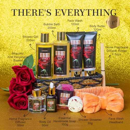 Birthday Gifts for Women, Spa Gift Baskets for Women, 14 Pcs Cherry Blossom & Rose Fragrance Spa Gifts for Mothers Day Gifts, Birthday Gifts for Wife, Self Care Kit