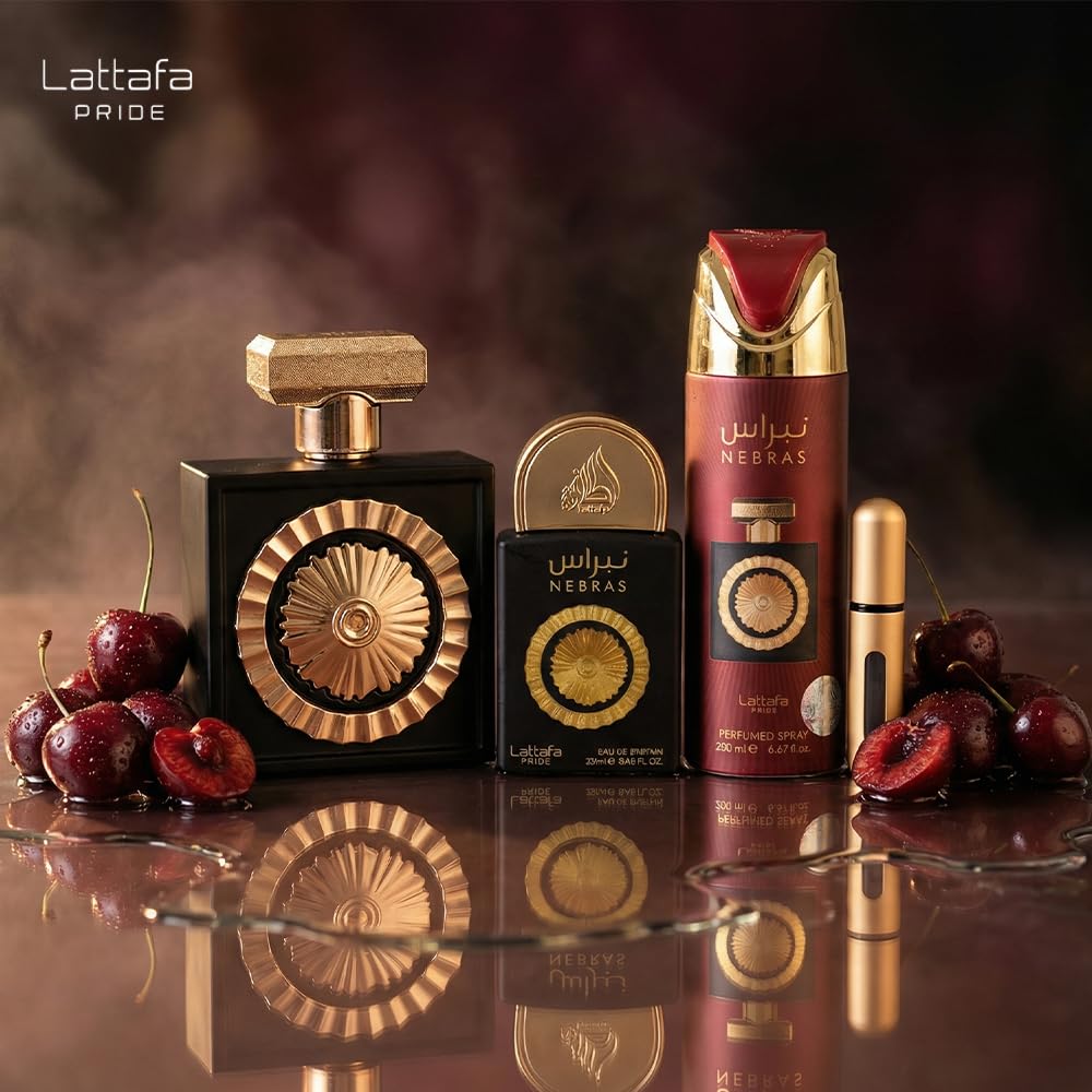 Lattafa Pride Nebras Gift Set - Fruity Sweet Vanilla Amber | 3.4oz & 0.65oz Eau de Parfum + 6.67oz Deodorant Spray