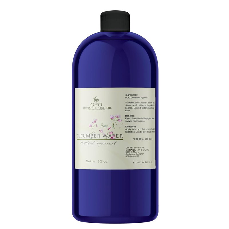 Cucumber Hydrosol - Pure Steam Distilled Hydrating Floral Water | 32 oz Refill for Skin & Hair Care
