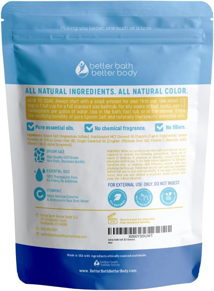 Detox Bath Salt - 32 Ounces USP Grade Epsom Salt with Ginger & Lemon Oils | Vitamin C Infused, BPA-Free Pouch