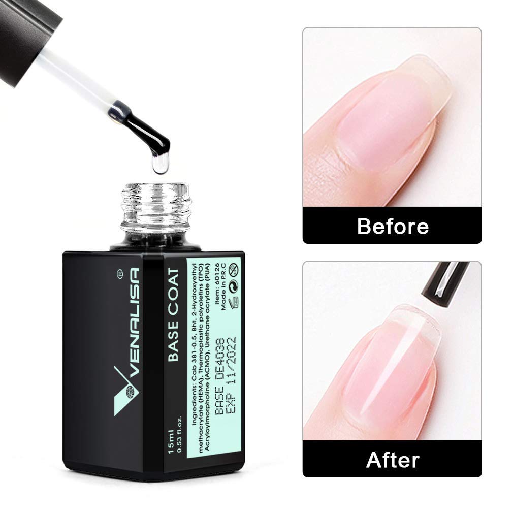 VENALISA Gel Nail Polish Set - 15ml Base & Top Coat, No Wipe, High Gloss Finish | Long-Lasting Tempered Polish Kit