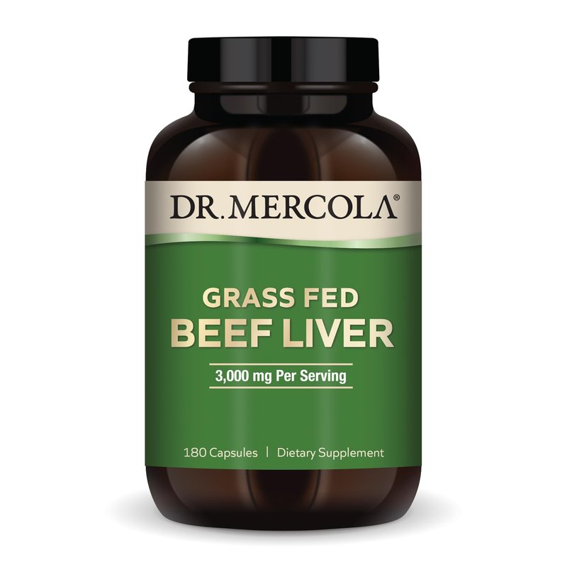 Dr. Mercola Grass Fed Beef Liver - Nutrient-Dense Organ Supplement - Freeze-Dried & Minimally Processed - 3000 mg - Non-GMO - Gluten-Free - 180 Capsules