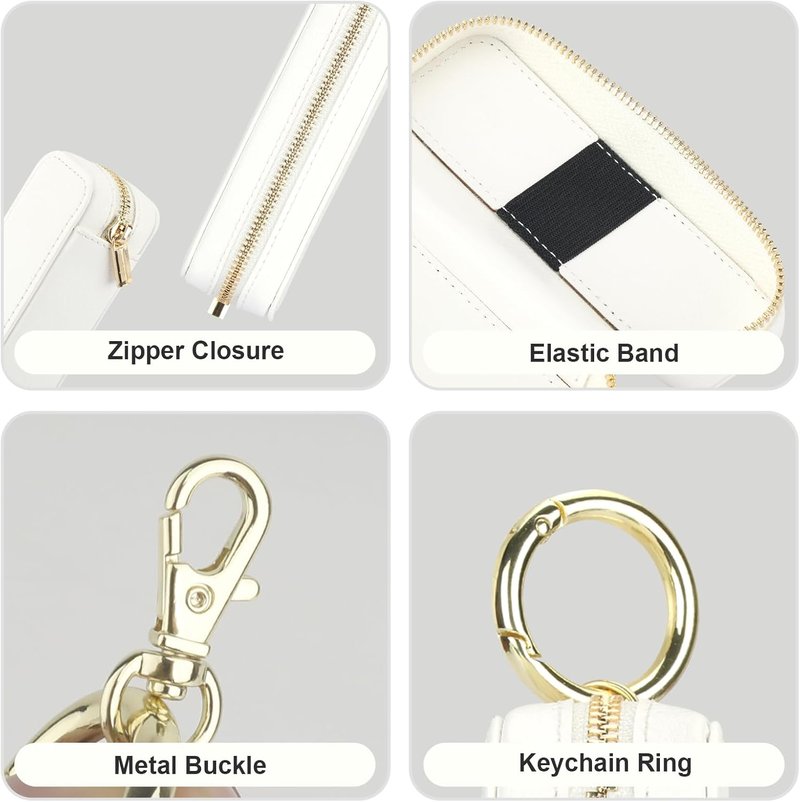 Leather Lipstick Case Holder - Zipper Lip Balm & Gloss Pouch for Purse | Makeup Travel Organizer (White)