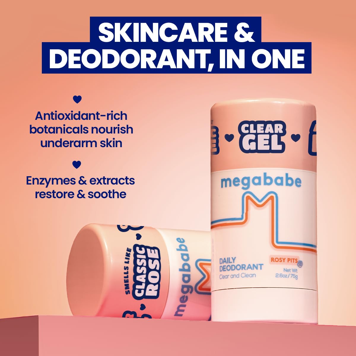 Megababe Daily Deodorant Rosy Pits | Summer and Hot Weather Essential | Aluminum-Free, Clear & Clean | 2.6 oz (Pack of 2)