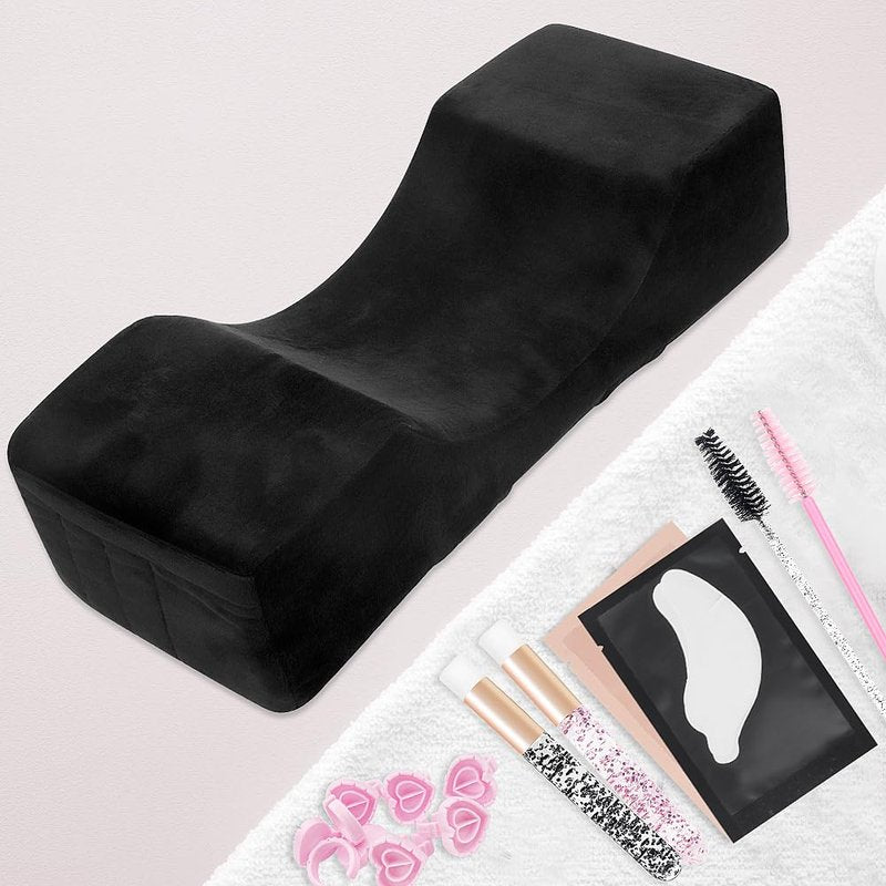 Eyelash Extension Velvet Lash Pillow - Memory Foam Neck Support with Side Pockets | Black