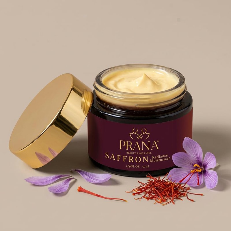 PRANA Saffron Radiance Face Moisturizer – Ayurvedic Hydrating Cream with Saffron, Ashwagandha, Bakuchiol & Shea butter – Daily Moisturizer for Skin Repair & Radiance – Vegan & Cruelty-Free (50ml)