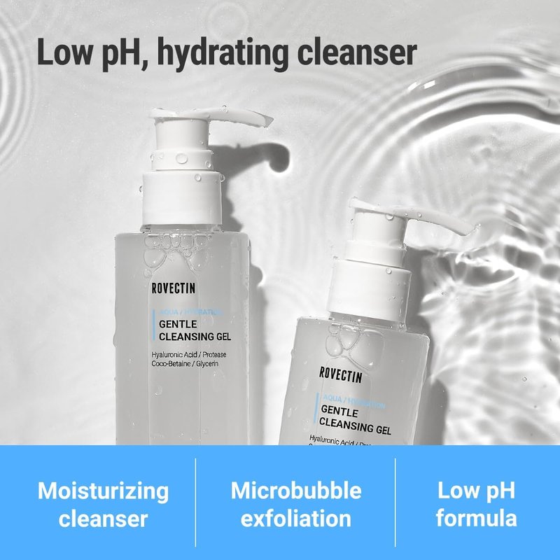 ROVECTIN Calming Lotus Water Cream (2.1 fl.oz, 60ml) Moisturizer + Aqua Cleansing Gel (5.9 fl. oz, 175ml) pH| Bundle [2 Pack]