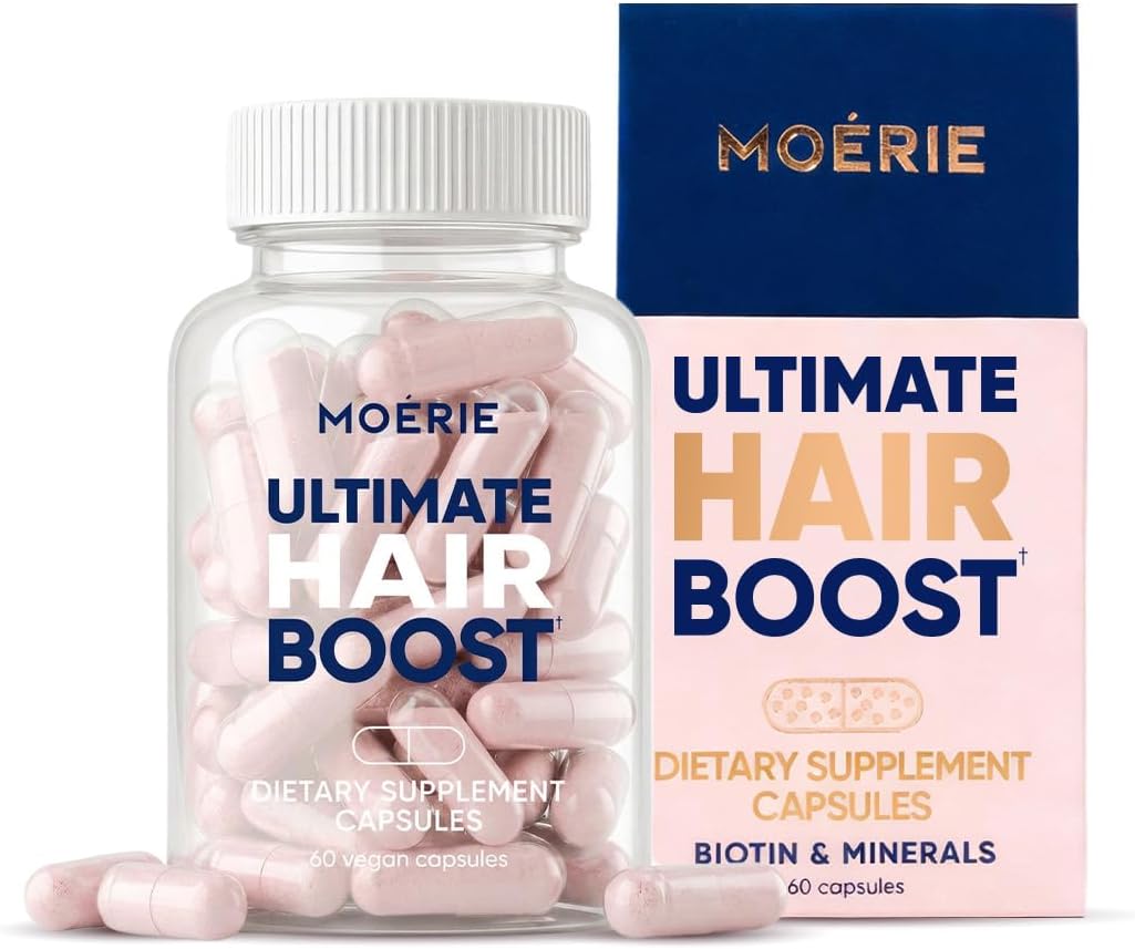 Moerie Ultimate Hair Boost Supplement for Women & Men - Hair, Skin, Nails Vitamins with Biotin & Minerals for Hair Health - Thicker Hair - 60 Capsules