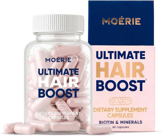 Moerie Ultimate Hair Boost Supplement for Women & Men - Hair, Skin, Nails Vitamins with Biotin & Minerals for Hair Health - Thicker Hair - 60 Capsules