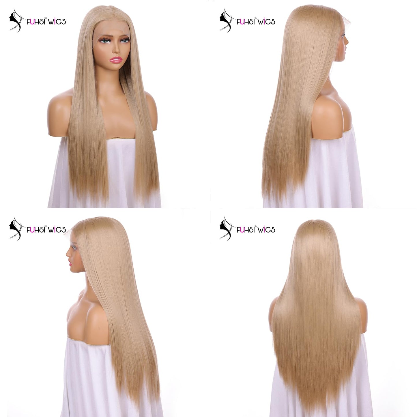 FUHSI Kanekalon Fiber 13×6 Inch Lace Real Natural For Women - Soft & Smooth, Straight Lace Front Wig, Elastic Straps, Comfortable & Adjustable -Color 103# Blonde 250D 22"