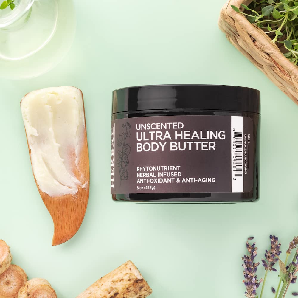 Ora's Amazing Herbal Ultra Healing Body Butter, Intensive Unscented Moisturizer For Dry Skin, Fragrance Free Skin Cream, 8 oz Large