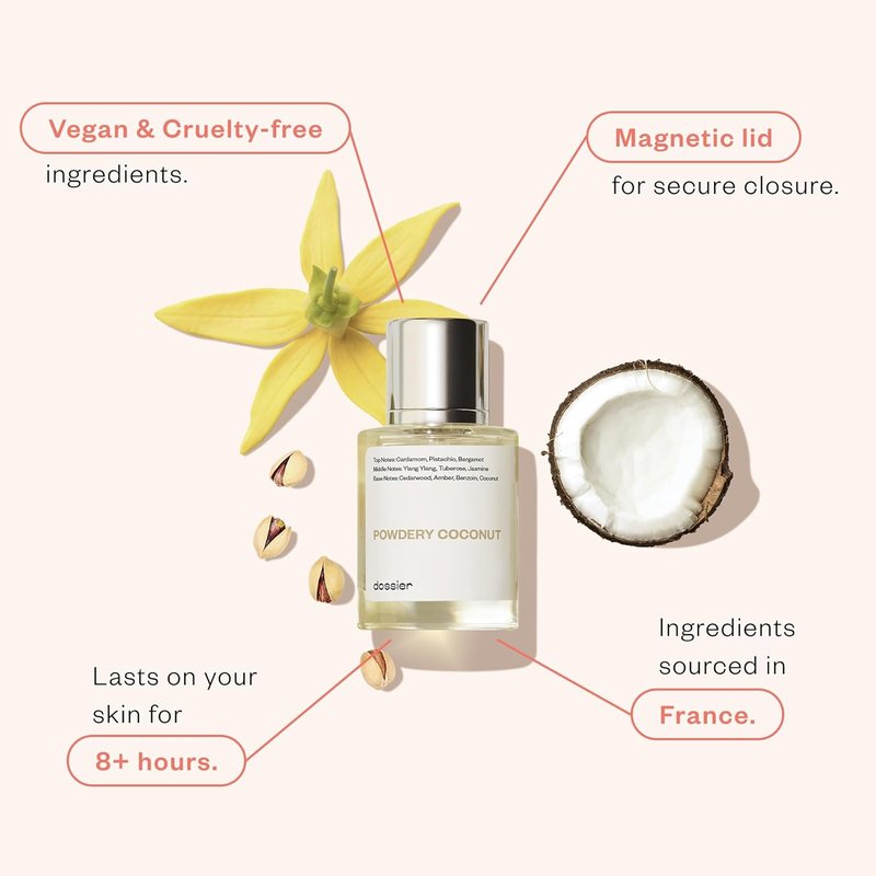 Dossier Powdery Coconut Eau de Parfum - Long-Lasting Unisex Fragrance - 1.7 fl oz (50ml) | Inspired by Soleil Blanc