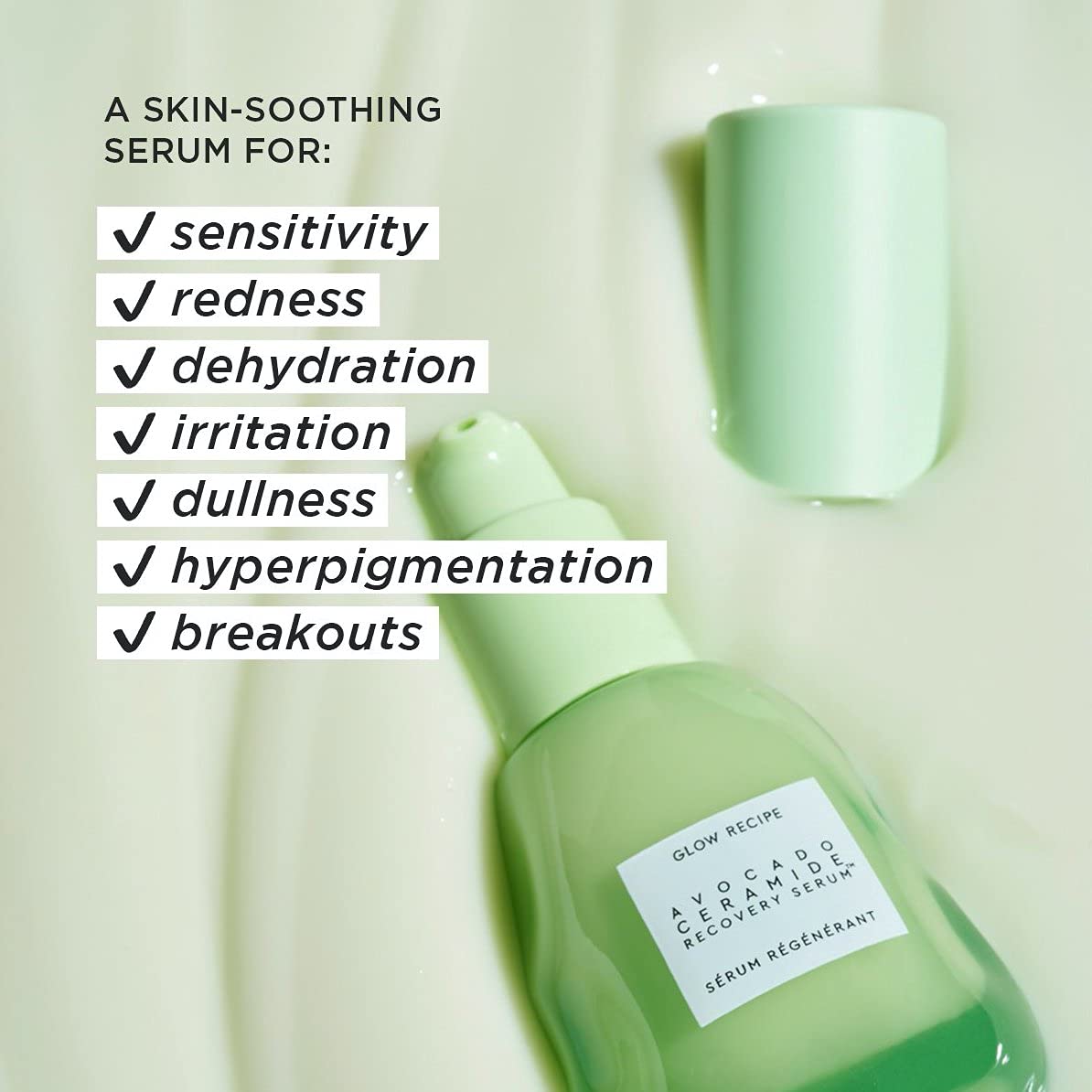 Glow Recipe Avocado Ceramide Serum - Soothing, Hydrating Face Serum for Women & Men, Redness Relief & Skin Barrier Repair - Lightweight, Milky Korean Skincare for Dry, Sensitive Skin (30 ml)