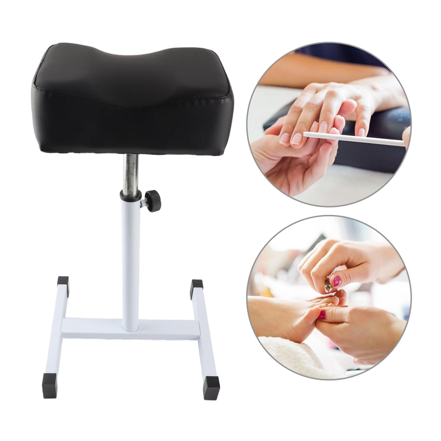 Adjustable Pedicure Footrest Stool, 15-22.4 Inch Height Black Metal