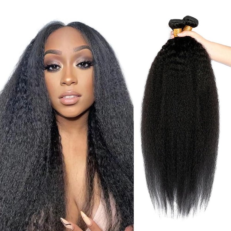 Kinky Straight Bundles Human Hair Color 1B Yaki Straight Bundle Brazilian Virgin Remy Hair 3 Bundles 18 18 18 Inch Niegmeag Double Weft Natural Black Yaki Bundle Hair Weave 300g