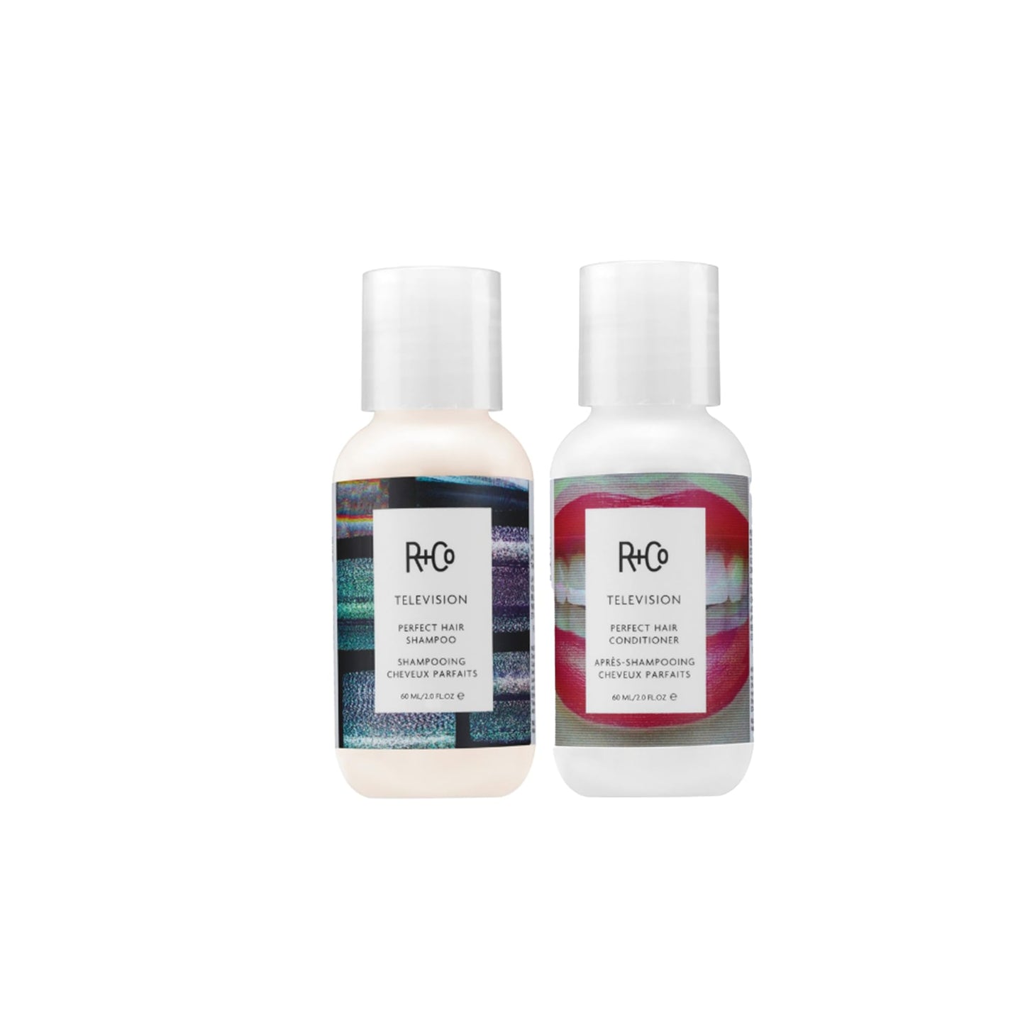R+Co Television Perfect Hair Shampoo and Conditioner Travel Set – Smooths, Adds Shine & Volume - All-in-One Care for Shine, Body & Strength – Sulfate-Free & Vegan - TSA Approved - 2oz (Pack of 2)