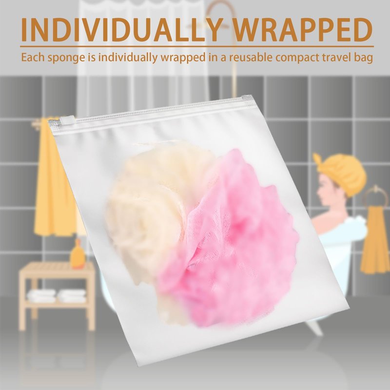 BEAGERUO 20 Pack Travel Loofah Individually Wrapped, Small Loofah Shower Puff, 30g Mini Bath Sponge Pouf Ball Body Sponges for Shower, Multicolor