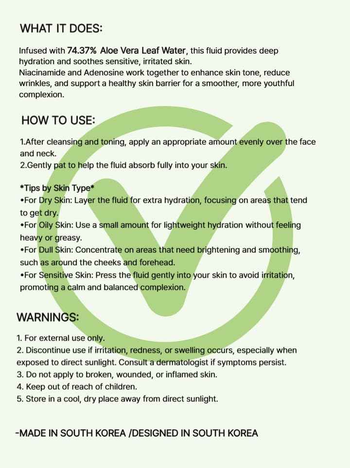 FROMNATURE ARLESHEIM Aloe Vera 74% Moisture Soothing Fluid 125 ml – Hydrating & Moisturizing with Hyaluronic Acid