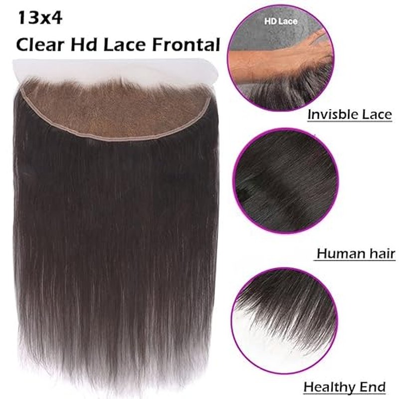 MY SHINY WIGS Real HD Lace Frontal 13x4 HD Frontal Ultra Thin Bleach Knots Virgin Human Hair Pre Plucked with Baby Hair Undetectable & Invisible Lace Straight 12 Inch