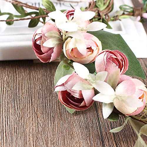 Flower Crown Headband Rose Wreath Garland Hair Bands Floral Wedding Bridal Hair Hoop Women Ladies Leaf Vine Party Decoration Headdress Headwear Christmas Handmade Headpiece Hair Accessories Pink