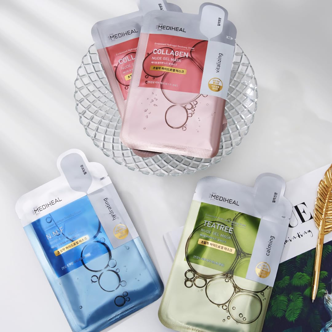 Mediheal NMF Nude Gel Mask 10 Pack Moisturizing Cooling Hydrating Transparent Hydrogel Patent Sheet