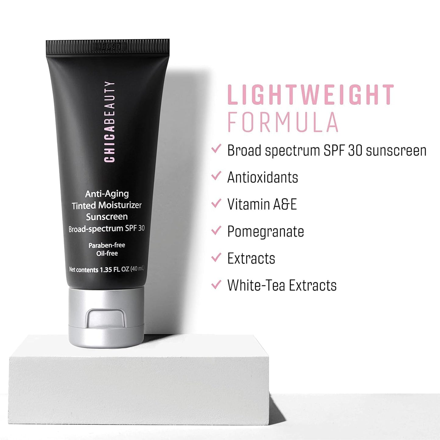 CHICA BEAUTY 3 in 1 Tinted Face Moisturizer with Anti-Aging Antioxidants, Vitamin A&E - SPF 30 Sunscreen with UVA/UVB Protection - Oil Free, Vegan, Cruelty & Paraben Free, For All Skin Types - (Light)