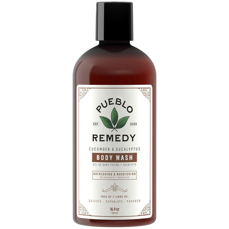 Pueblo Remedy Body Wash - Cucumber & Eucalyptus Shower Gel | Soothing, Vegan, 16.9 Oz