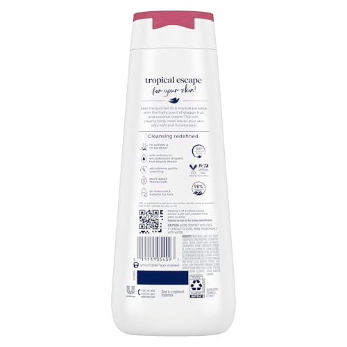Dove Body Wash 4 Count for 24hr Lotion-Soft Skin Replenish Dragon Fruit and Coconut Cream Moisturizing Skin Cleanser with No Sulfates No Parabens