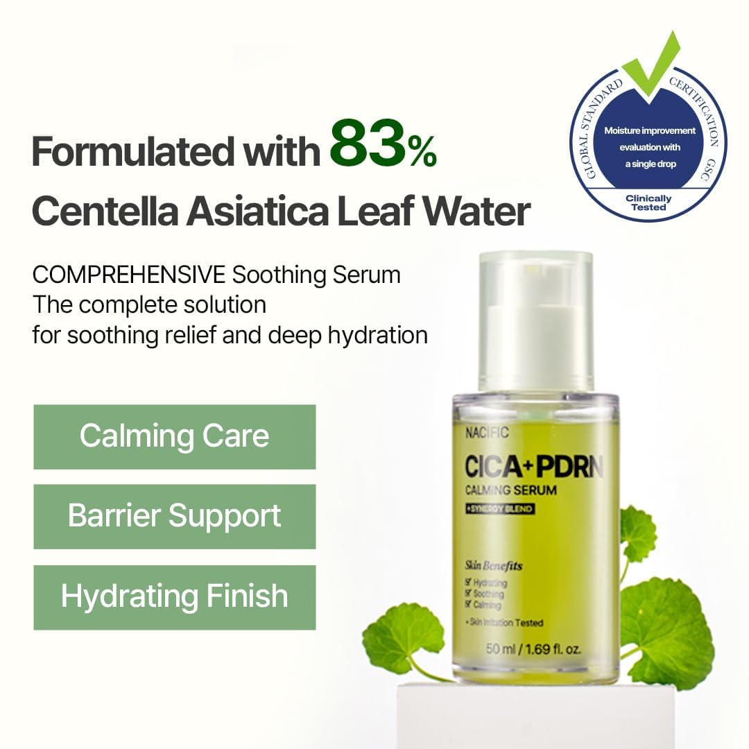 NACIFIC Cica PDRN Centella Serum (Centella Ampoule) 1.69 fl oz / 50ml, Korean Serum for Sensitive Skin, Calming & Hydrating Barrier Repair, Redness Relief, Korean Skincare