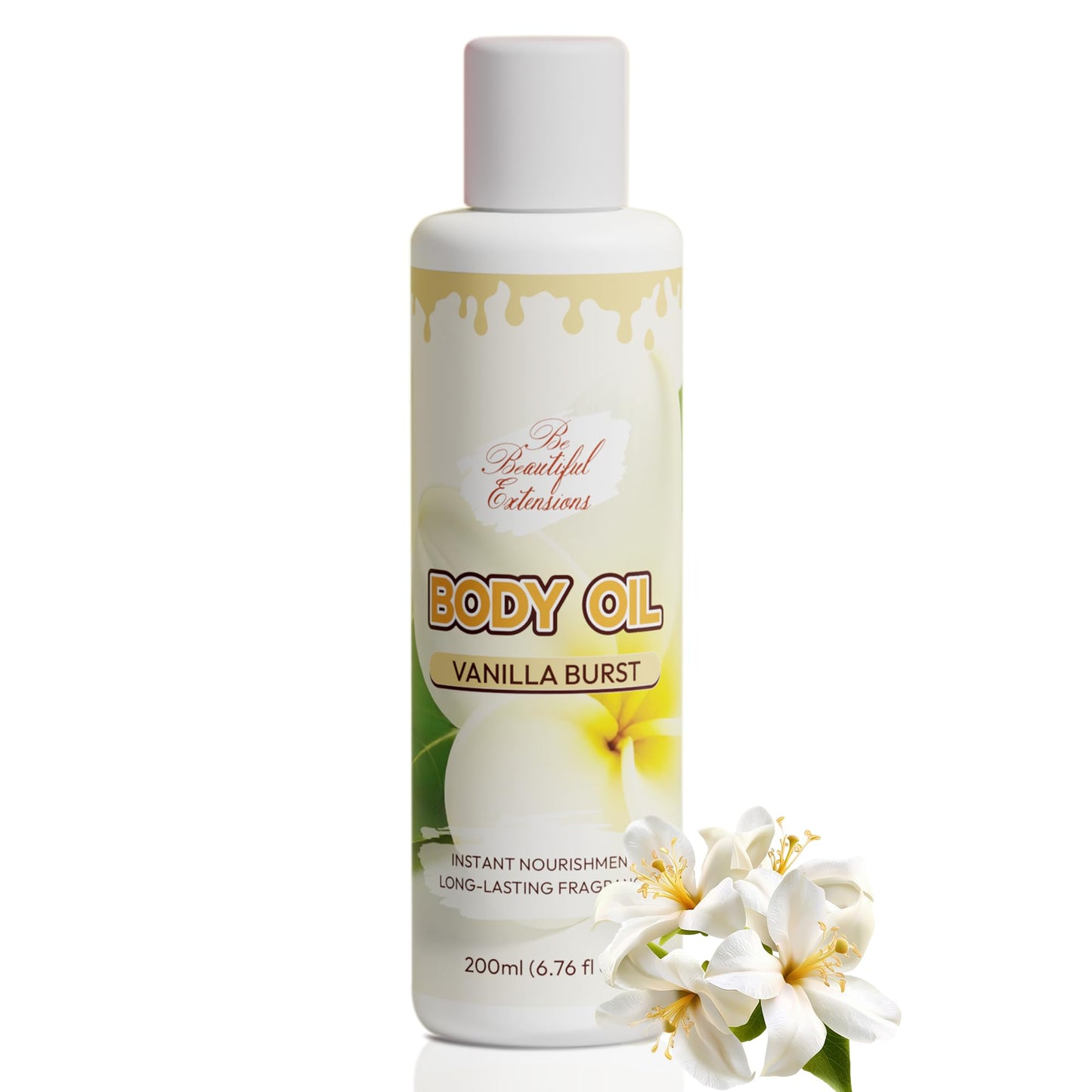 Body oil designed for Deep Hydration to nourish, protect, and rejuvenate the skin while leaving it with a soft, radiant glow and a vanilla scent long -lasting fragrance jojoba oil and more 6.76oz
