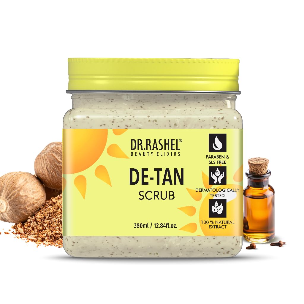 DR.RASHEL De-Tan Body, Face, Hand & Foot Scrub 12.84 Fl Oz Exfoliating Face Wash with Natural Extracts for Tan Removal, Blackhead Remover & Oil Control Cleanser – Suitable for Most Skin Types - 380ml