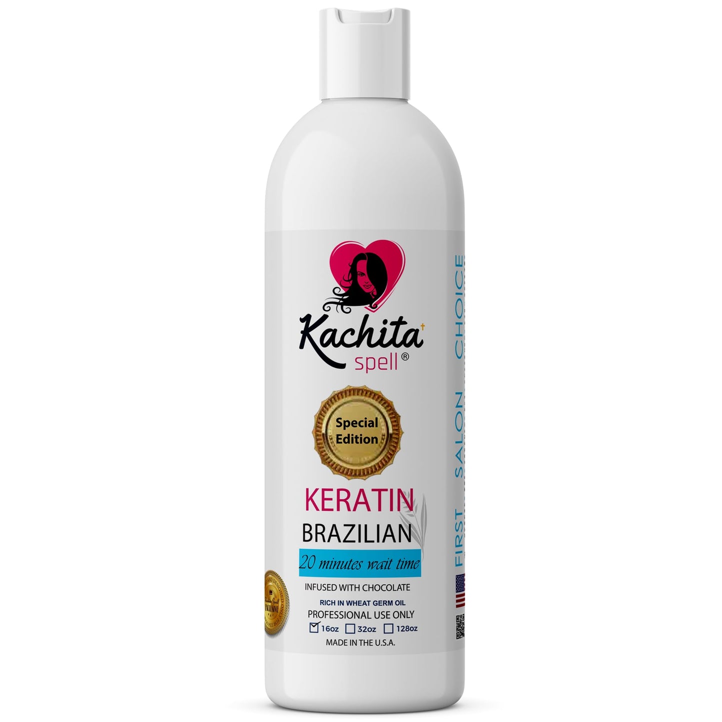 Kachita Spell Brazilian Keratin Hair Straightening Treatment, Lasts Up to 18 Weeks, Keratin Chocolate & Argan Oil Complex, Queratina para Alisar el Cabello, Home & Professional Use, 16 fl oz
